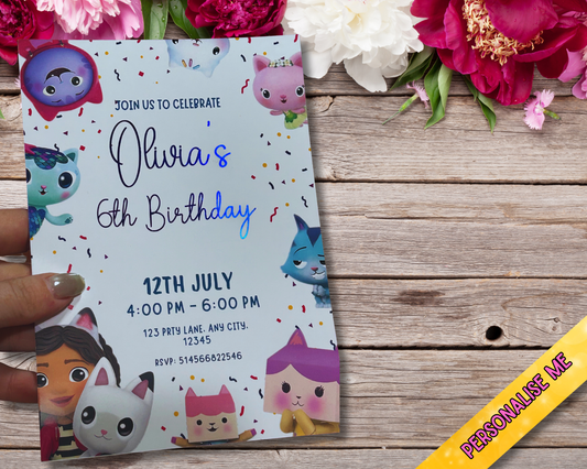 A5 Gabbys dollhouse birthday invites