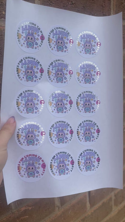 ✨ Labubu “Thanks for Coming to My Party” Stickers – 2 Inch Silver Foil ✨