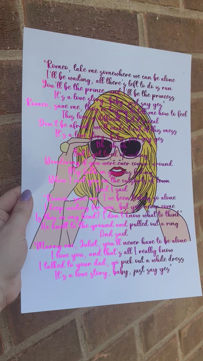 Love Story A4 Wall Art Print with Pink foil