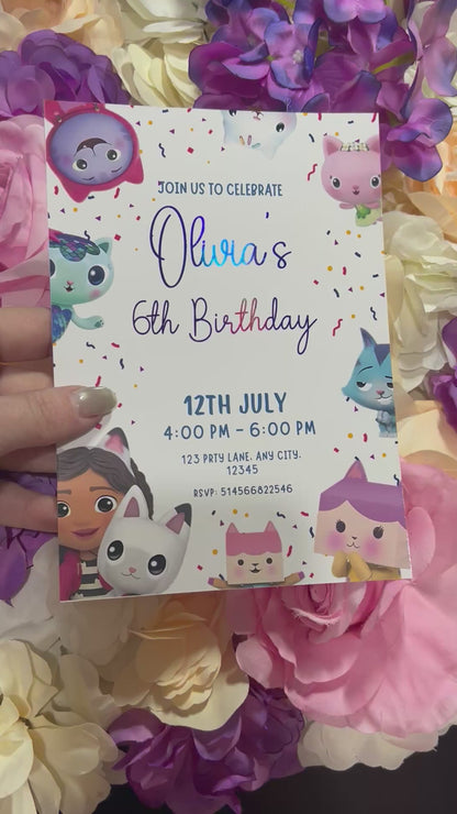 A5 Gabbys dollhouse birthday invites