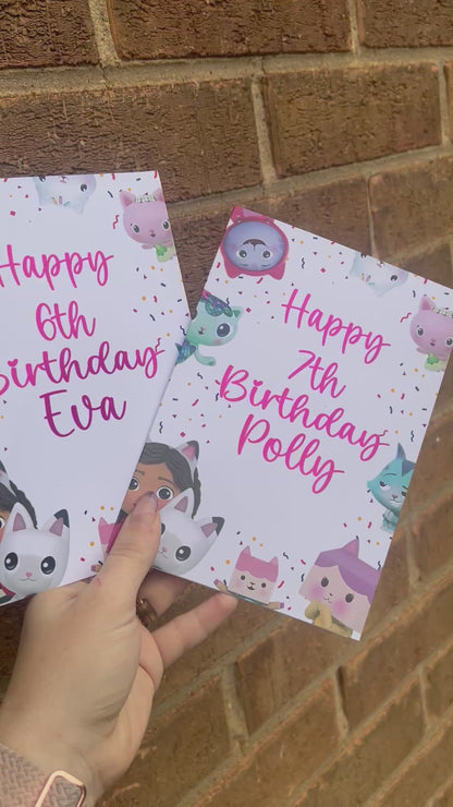 Gabbys Dollhouse Birthday Card 5x7 –  Pink Glitter Foil Finish | Cute Designer Greeting Card | Handmade Kawaii Birthday Card