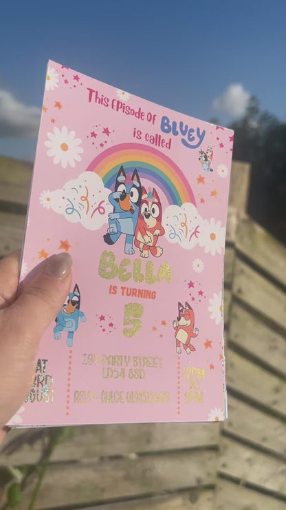 A5 Pink Bluey birthday invites