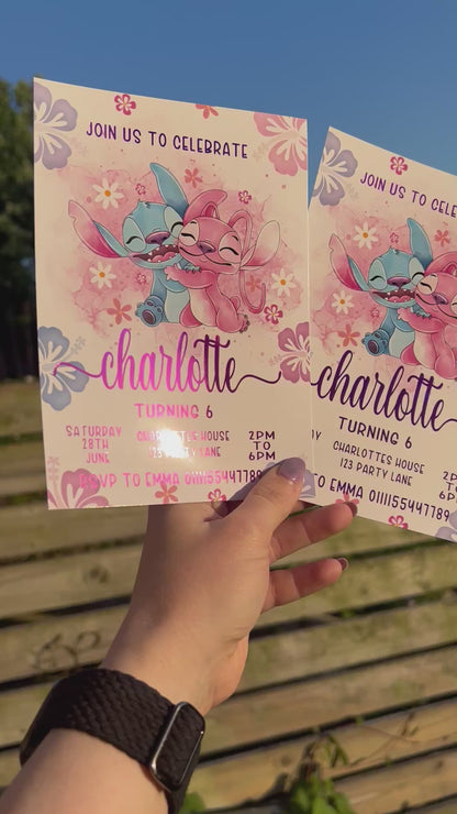 A5 Stitch and angel birthday invites