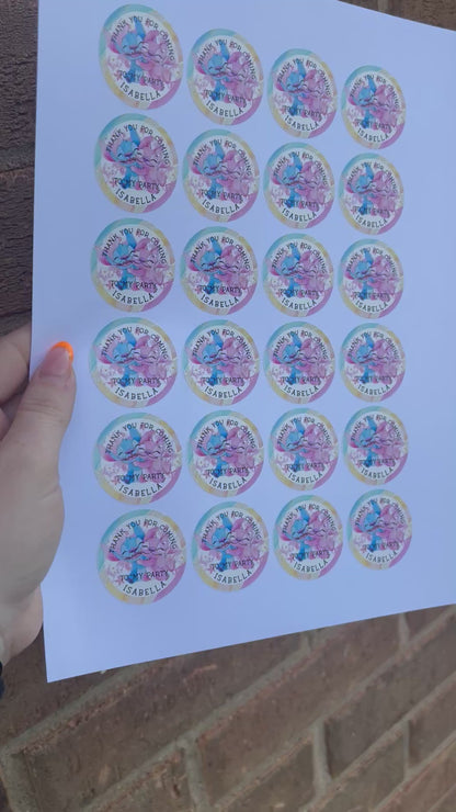 Personalised "Thank You for Coming to My Birthday Party" Stickers – 1.5" Round – 24 per Sheet