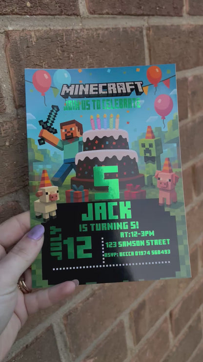 A5 Minecraft birthday invites