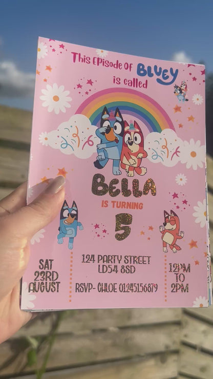 A5 Pink Bluey birthday invites