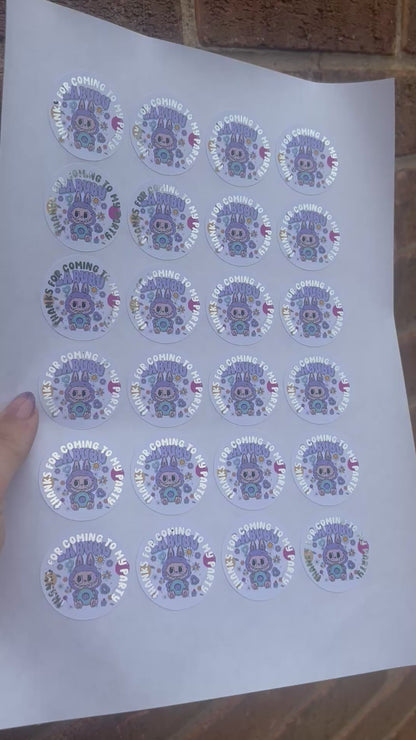 ✨ Labubu “Thanks for Coming to My Party” Stickers – 1.5 Inch Silver Foil ✨