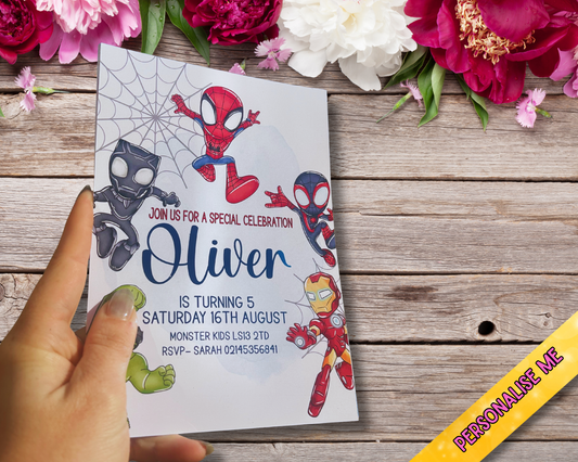 A5 Superhero birthday invites